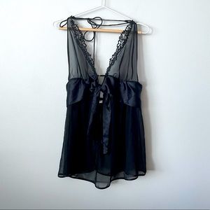 Victoria's Secret Black Sheer Satin and Lace Halter Babydoll Size Large